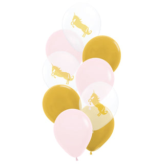 Pink & Gold Unicorn Balloons - 9 Pkt