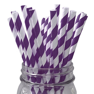 Violet Stripe Paper Straws - 25 Pkt
