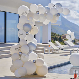 Ginger Ray White & Silver Hen Party Balloon Arch Kit