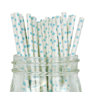 White & Blue Swiss Dot Paper Straws - 25 Pkt