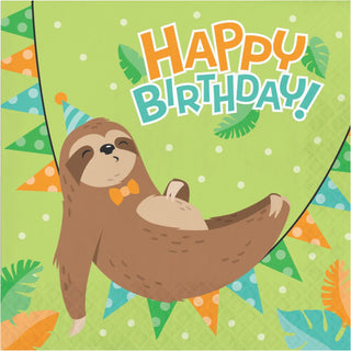 Creative Converting | Sloth Party Happy Birthday Napkins - Lunch | Sloth Party Theme & Supplies