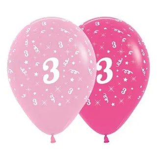 Sempertex | 6 Pack Age 3 Balloons - Pink & Hot Pink  |