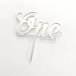 Silver Mirror Cake Topper - One | 1st Birthday Party Theme & Supplies
