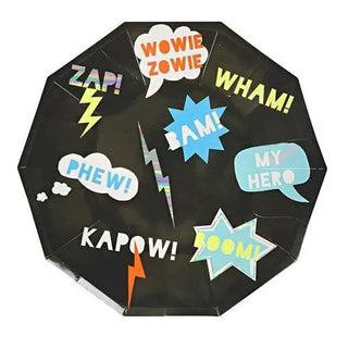 Meri Meri | Superheroes zap dinner plates | Superhero party supplies NZ