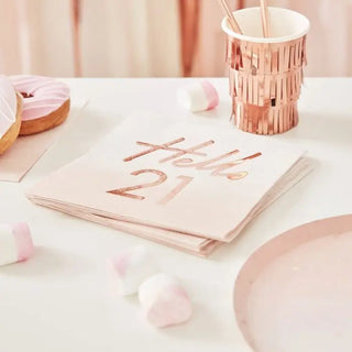 Ginger Ray | Rose Gold Hello 21 Napkins | 21st Birthday Party Supplies