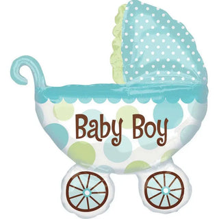 Baby Boy Buggy SuperShape Balloon | Boy Baby Shower Supplies