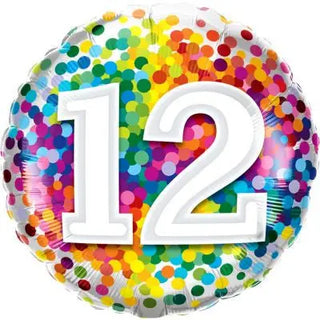 qualatex | rainbow confetti 12th foil balloon | 12th birthday party supplies