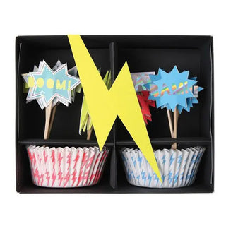 Meri Meri | Superheroes Zap Cupcake Kit | Superhero Party Supplies