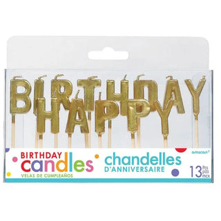 Gold Happy Birthday Candles | Gold Cake Decorations