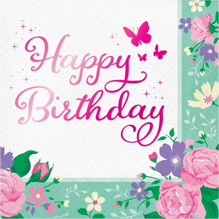 Creative Converting | Floral Fairy Sparkle Party Happy Birthday Napkins - Lunch | Floral Fairy Party Theme and Supplies