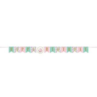 Creative Converting | Floral Tea Party Happy Birthday Banner  | Floral Tea Party Theme and Supplies