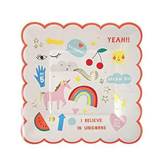 Meri Meri | Rainbow Unicorn Plates - Lunch | Rainbow Unicorn Party Theme and Supplies