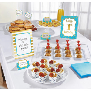 Blue & Gold Buffet Table Decoration Kit | Boy's 1st Birthday Supplies