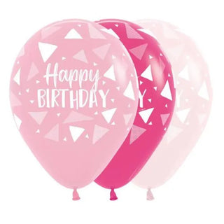 Qualatex | Happy Birthday Triangles Pink Balloons | Pink Birthday Party Supplies