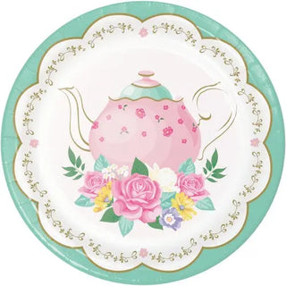 Floral Tea Party Teapot Plates - Lunch 8 Pkt