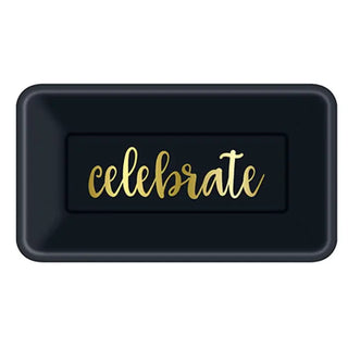Celebrate Rectangle Appetiser Plates | Black & Gold Party Supplies NZ