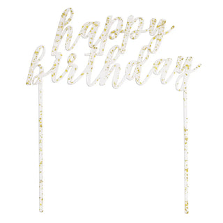 Gold Fleck Happy Birthday Cake Topper | Gold Party Supplies NZ