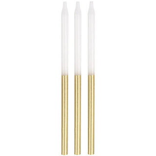 Metallic Gold & White Tall Candles | Gold Party Supplies NZ