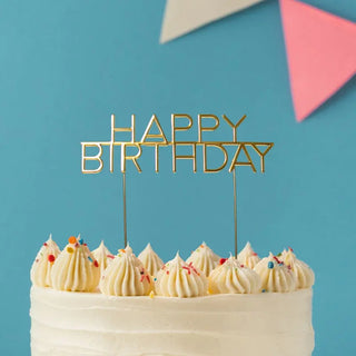 Gold Metal Happy Birthday Cake Topper | Gold Party Supplies NZ
