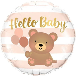 Qualatex | Hello Baby Bear & Balloons Foil Balloon | Baby Shower Supplies NZ
