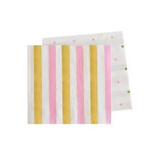 Illume | Gold & Pink Stripe & Spot Napkins - Beverage | Gold & Pink Party Theme & Supplies