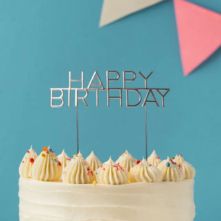 Silver Metal Happy Birthday Cake Topper | Silver Party Supplies NZ