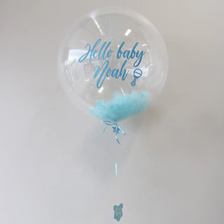 Blue Personalised New Baby Bubble Feathers Balloon