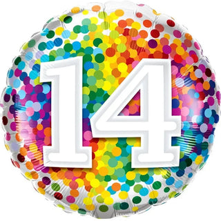 Rainbow Confetti 14th Birthday Balloon | 14th Birthday Decorations
