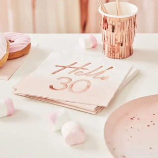 Ginger Ray | Rose Gold Hello 30 Napkins | 30th Birthday Party Supplies