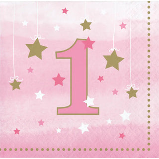 One Little Star Napkins | Girls 1st Birthday Party Supplies