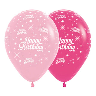 Happy Birthday Latex Balloons | 6 Pack Latex Balloons | Twinkling Stars Balloons | Pink Balloons | Pink Happy Birthday Balloon