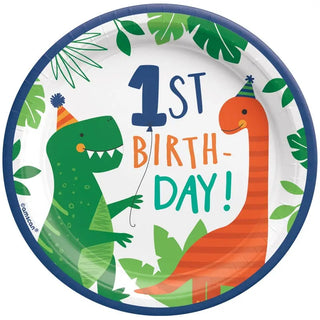 Dino-Mite Party Dinosaur 1st-Birthday Round Plates - Lunch