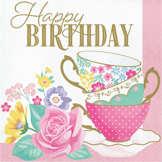 Floral Tea Party Happy Birthday Napkins | Tea Party Supplies