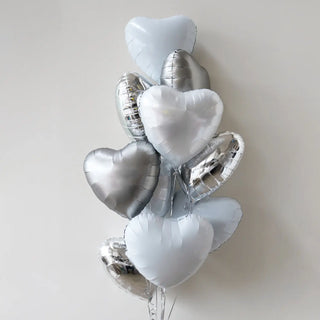  Silver & White Sterling Heart Foil Balloon Bouquet 