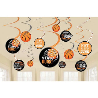 Nothin But Net Basketball Black/White and Orange Hanging Swirl Decorations