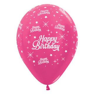 Happy Birthday Latex Balloons | 6 Pack Latex Balloons | Twinkling Stars Balloons | Pink  Balloons | Pink Happy Birthday Balloon
