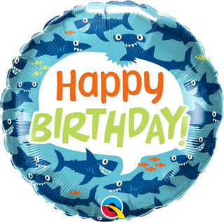 Happy Birthday Fun Sharks Foil Balloon | Qualatex | Under the Sea Party Theme & Supplies