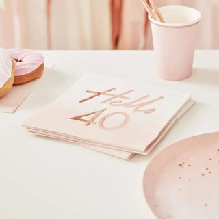 Ginger Ray | Rose Gold Hello 40 Napkins | 40th Birthday Party Supplies