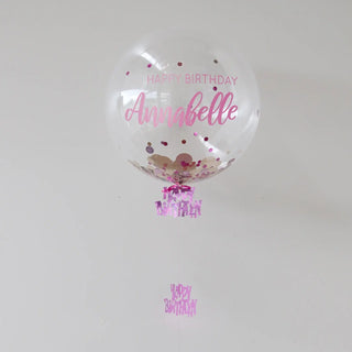 Pink Personalised Rose Confetti Gold Happy Birthday Bubble Balloon