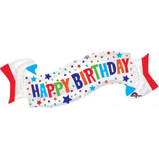 Happy Birthday Banner & Stars SuperShape Foil Balloon | Stars Party Theme & Supplies | Anagram