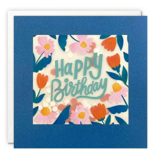 James Ellis | Blue & Orange Flowers Shakies Birthday Card