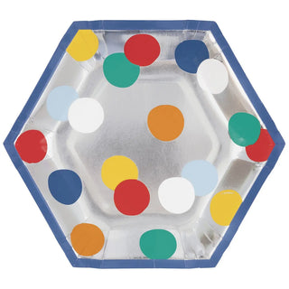 Happy Birthday Dots Hexagonal Plates | Rainbow Party Supplies NZ