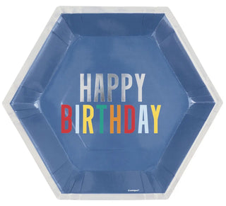 Happy Birthday Dots Hexagonal Plates | Rainbow Party Supplies NZ