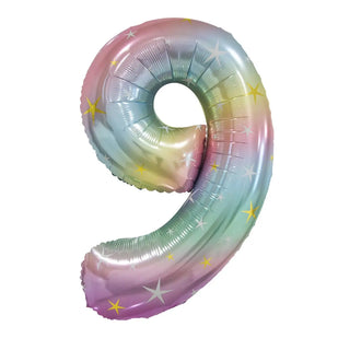 Giant Pastel Rainbow Number 9 Balloon | Pastel Party Supplies