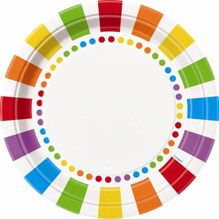 Rainbow Dots & Stripes Plates | Rainbow Party Supplies NZ