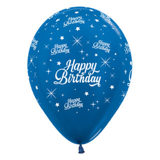 Happy Birthday Latex Balloons | 6 Pack Latex Balloons | Twinkling Stars Balloons | Blue Balloons | Blue Happy Birthday Balloon 