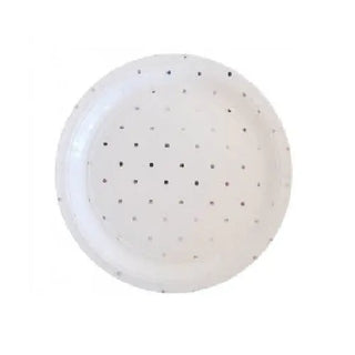 Illume | Silver & Black Spot Plates - Lunch | Back & Silver Party Theme & Supplies