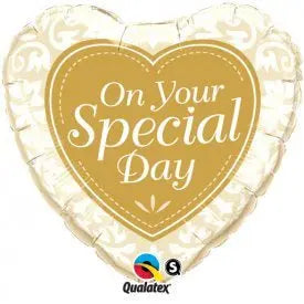Qualatex | On Your Special Day Gold & White Heart Shape Foil Balloon | Wedding Party Theme & Supplies |