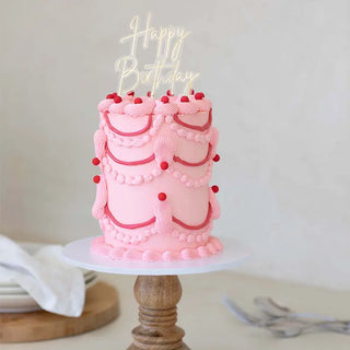 Cake and Candle | Gold and Clear Layered Happy Birthday Cake Topper | Cake Decorating Supplies
