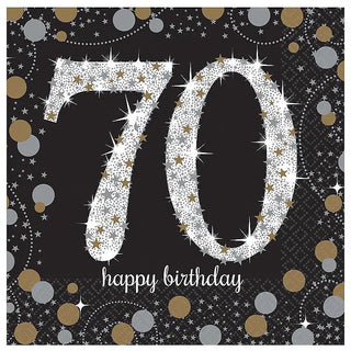 Sparkling Black 70th Napkins - Lunch | 70th Birthday Party Theme & Supplies | Amscan